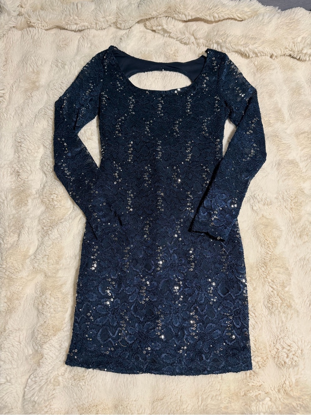 Ruby Rox Navy Lace Sequin Long-Sleeve Sheath Dress